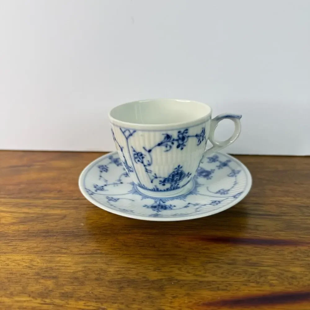 Vintage Royal Copenhagen Teacup and Saucer Blue White Denmark Tea Cup